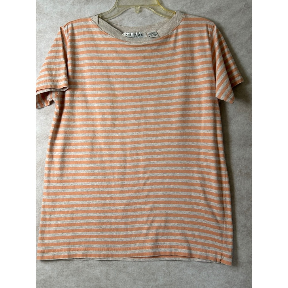 Chaus Sport Womens Orange Beige Striped Short Sleeve Cotton T-Shirt Size M